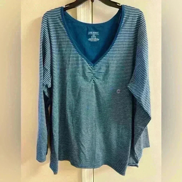 Lane Bryant v neck tunic top striped cotton blend. Sz 26/28. NWT‎ - Picture 1 of 6